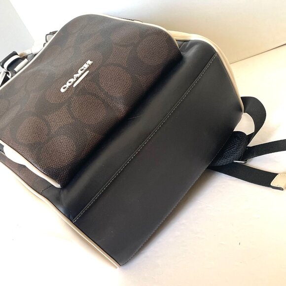 COACH CY775 Racer Backpack Blocked Signature Canvas Leather Walnut Chalk - Picture 7 of 13